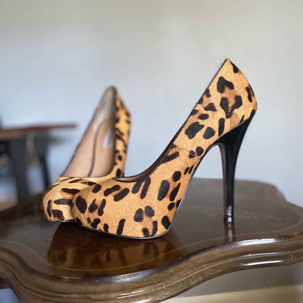 Steve Madden Real Fur Leopard Print Platform Pumps - image 5